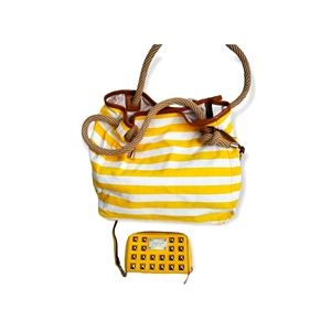 Michael Kors Yellow Canvas Bucket Tote with Rope Handles wristlet sold separate